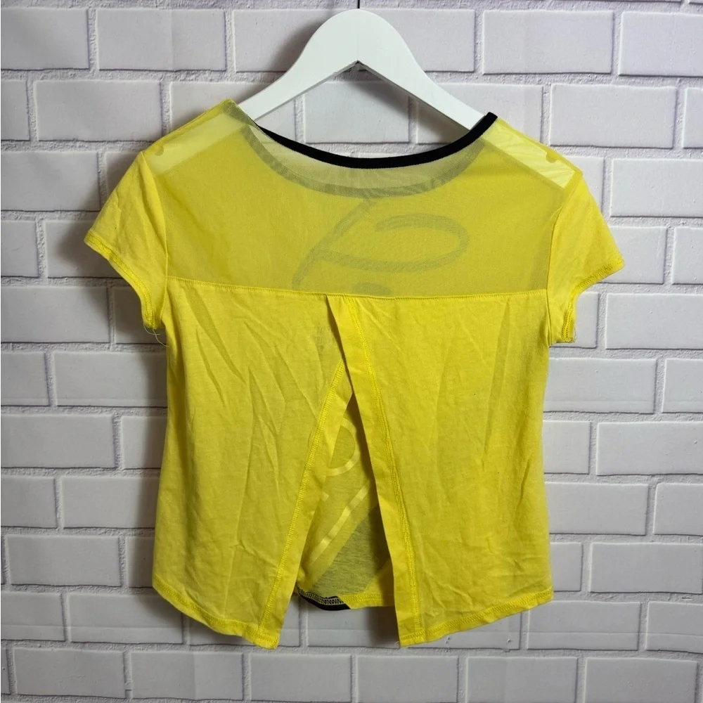 Justice Active Girls Yellow Black Graphic Athletic Top Built-In Sports Bra /Sz 8